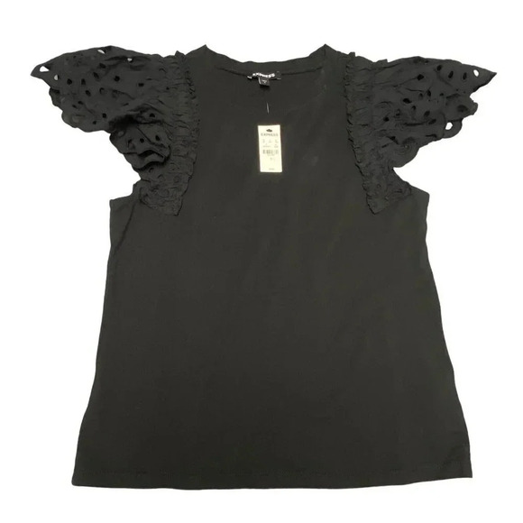 Express Tops - Express Womens Black Ruffled Sleeve Top Size Small New